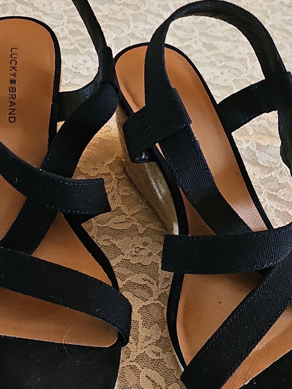 Lucky Brand Black Crisscross Wedge Sandals
